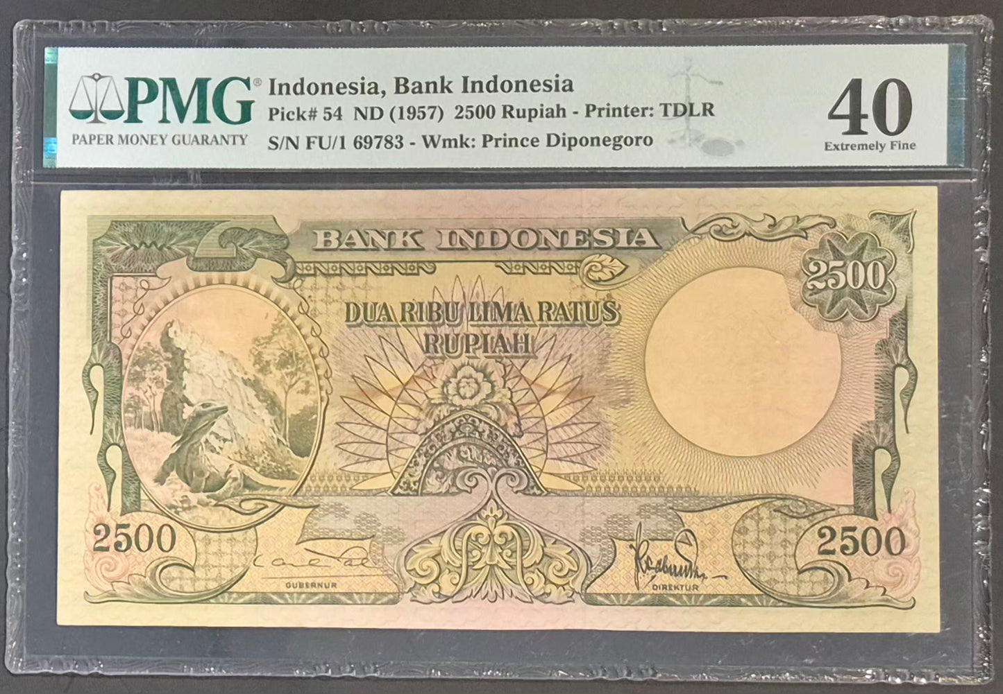 Bank Indonesia 2500 Rupiah Paper Money 1957 EF40 Prefix FU/1