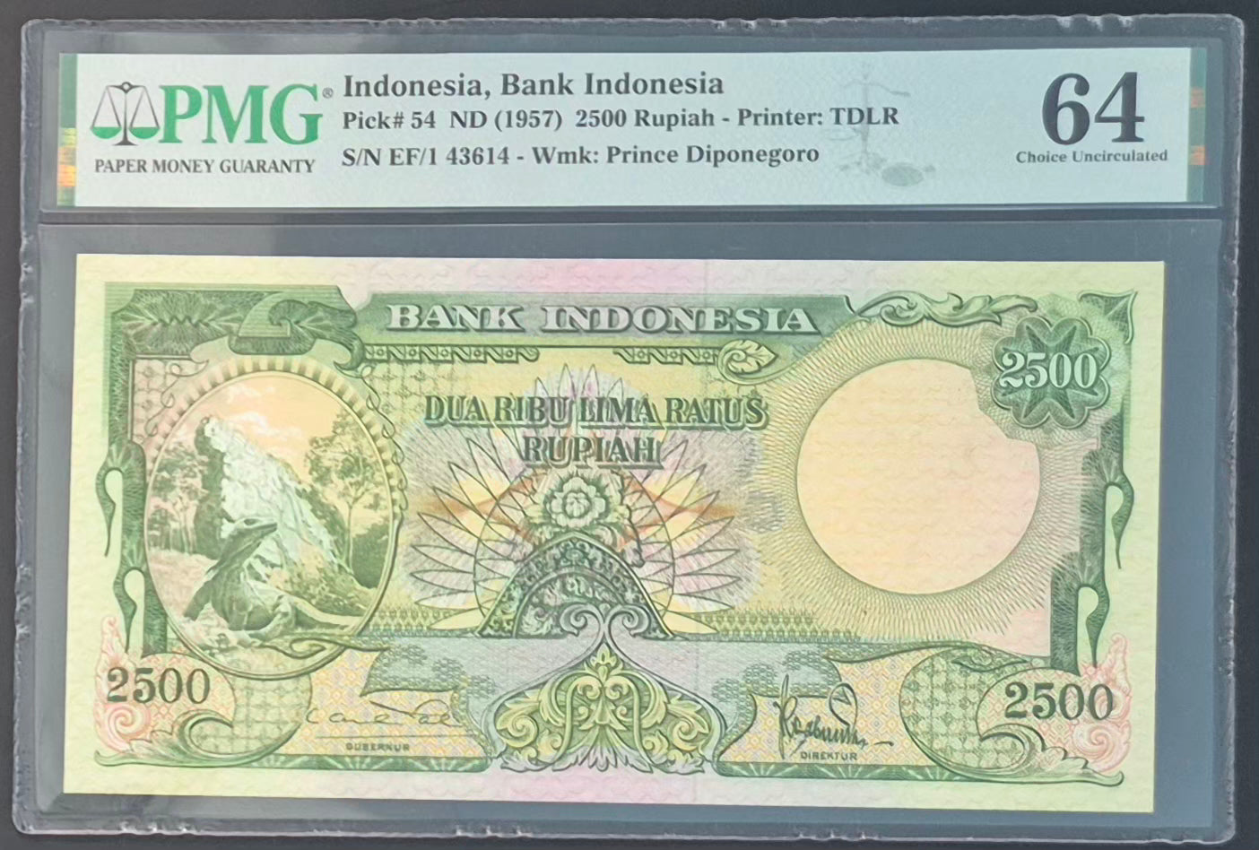 Bank Indonesia 2500 Rupiah Paper Money 1957 Choice UNC64 Prefix EF/1