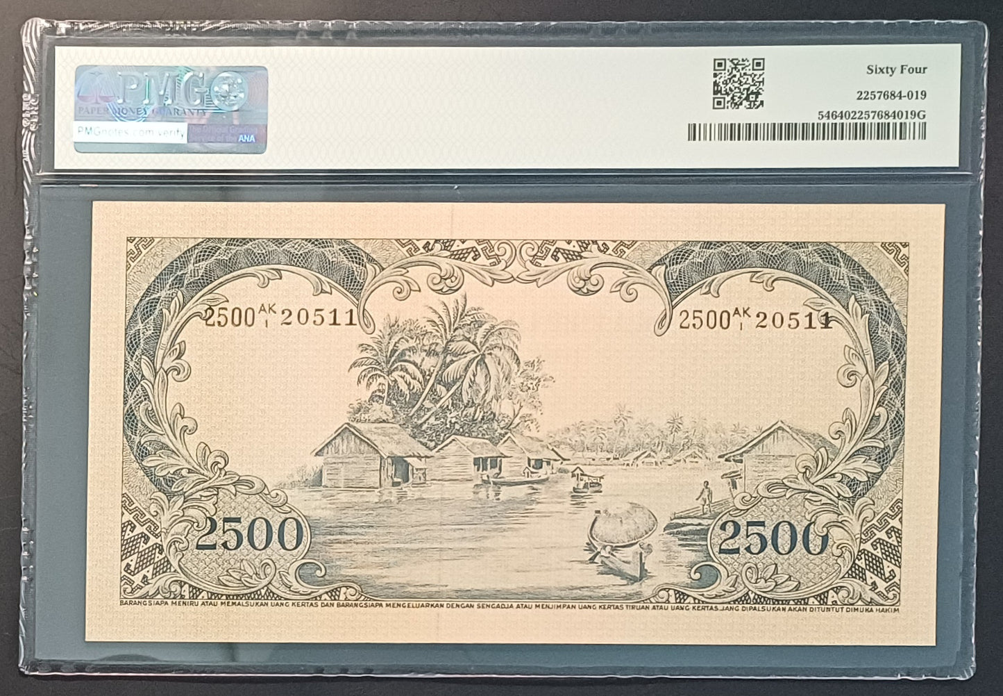 Bank Indonesia 2500 Rupiah Paper Money 1957 Choice UNC64 Prefix AK/1