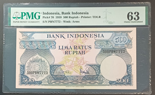 Bank Indonesia 500 Rupiah Paper Money 1959 Choice UNC63 Prefix PBN