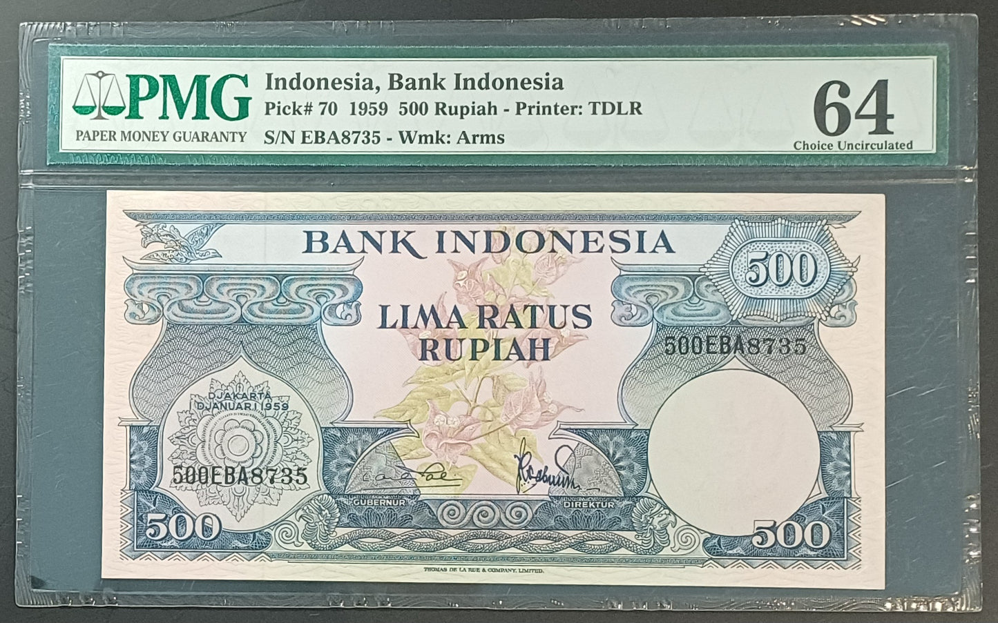 Bank Indonesia 500 Rupiah Paper Money 1959 Choice UNC64 Prefix EBA