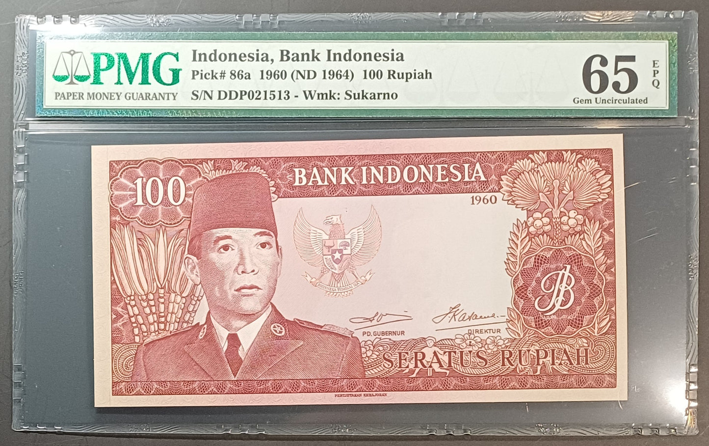 Bank Indonesia 100 Rupiah Paper Money 1960 (ND 1964) Gem UNC65 EPQ Prefix DDP