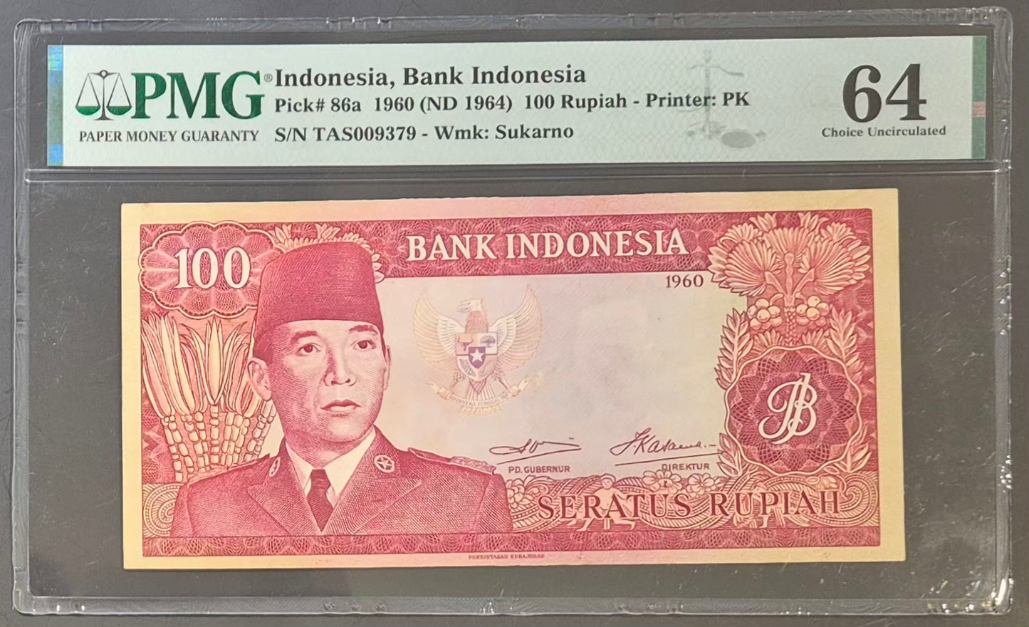 Bank Indonesia 100 Rupiah Paper Money 1960 (ND 1964) Choice UNC64 Prefix TAS