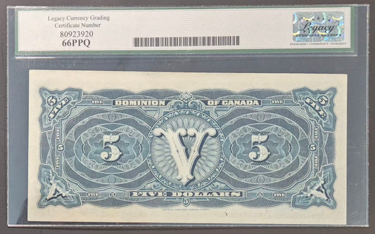 Dominion of Canada 5 Dollars Error Note Paper Money 1912B Gem UNC66 PPQ