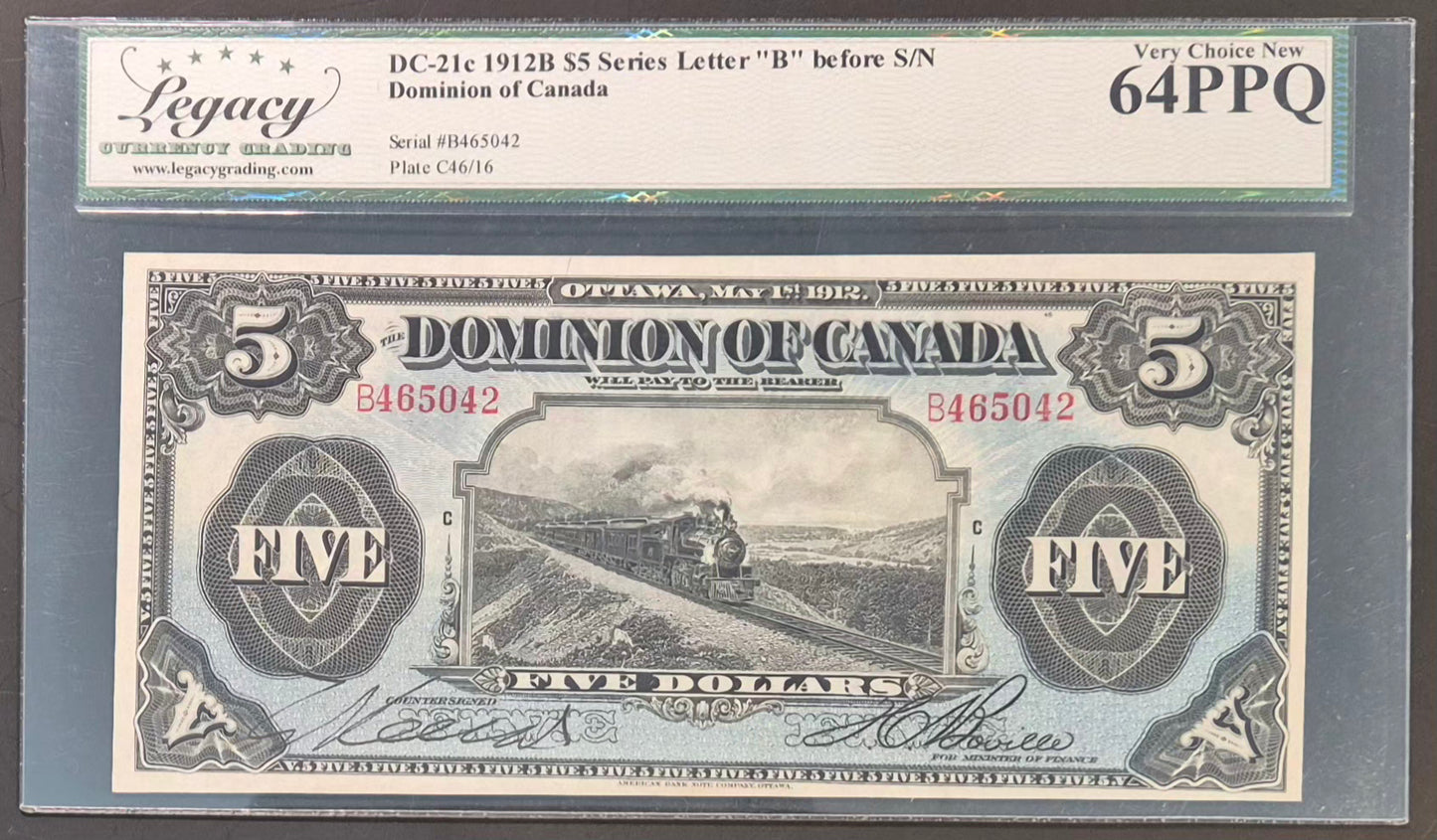 Dominion of Canada 5 Dollars Paper Money 1912B Choice UNC64 PPQ