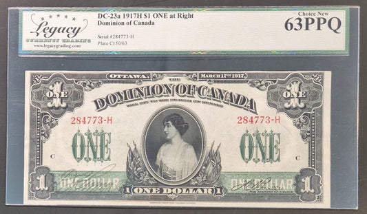 Dominion of Canada 1 Dollar Paper Money 1917H Choice UNC63