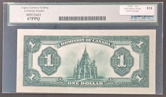 Dominion of Canada 1 Dollar Paper Money 1923E Black Seal Superb Gem UNC67