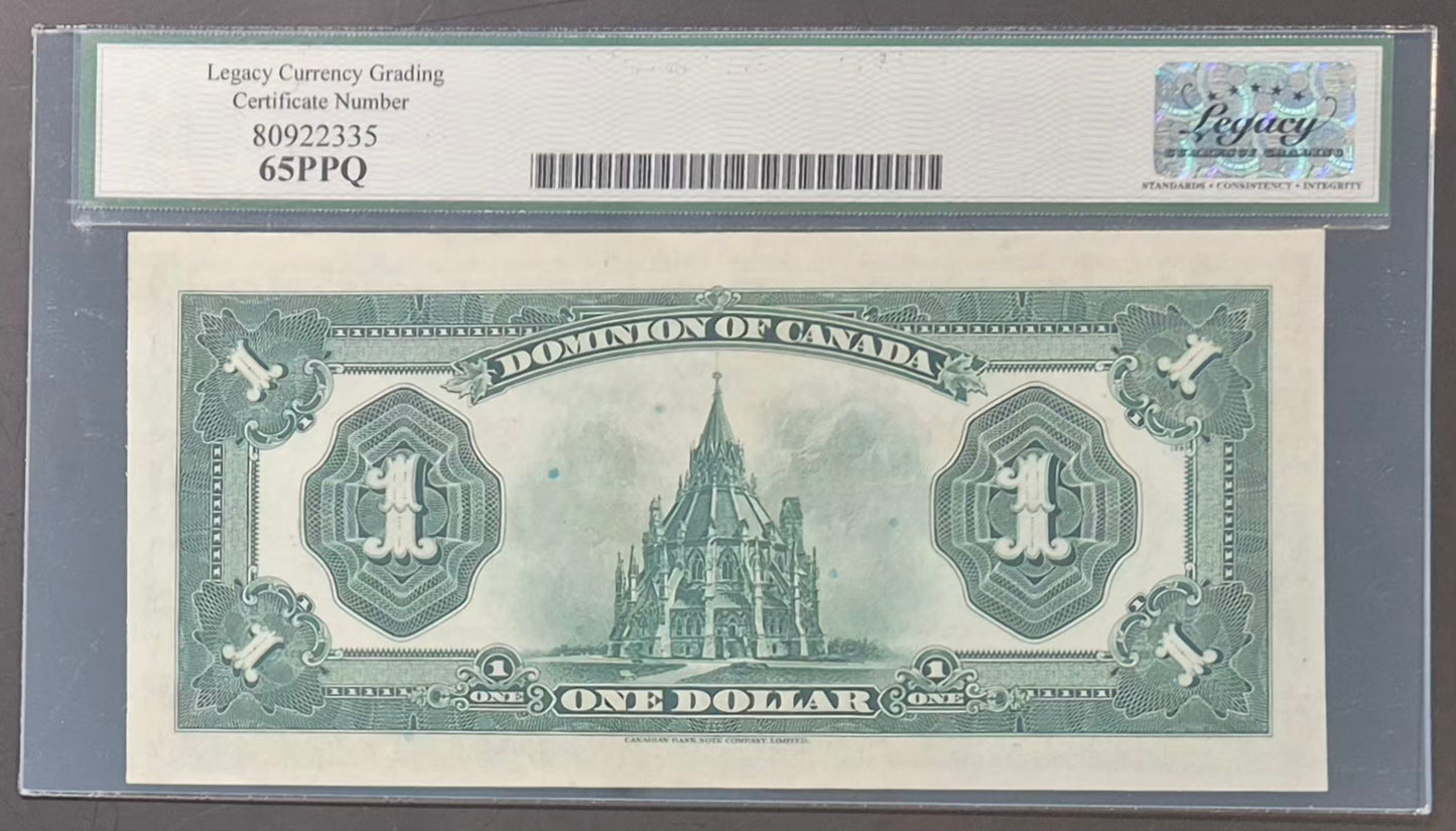 Dominion of Canada 1 Dollar Paper Money 1923E Black Seal Gem UNC65