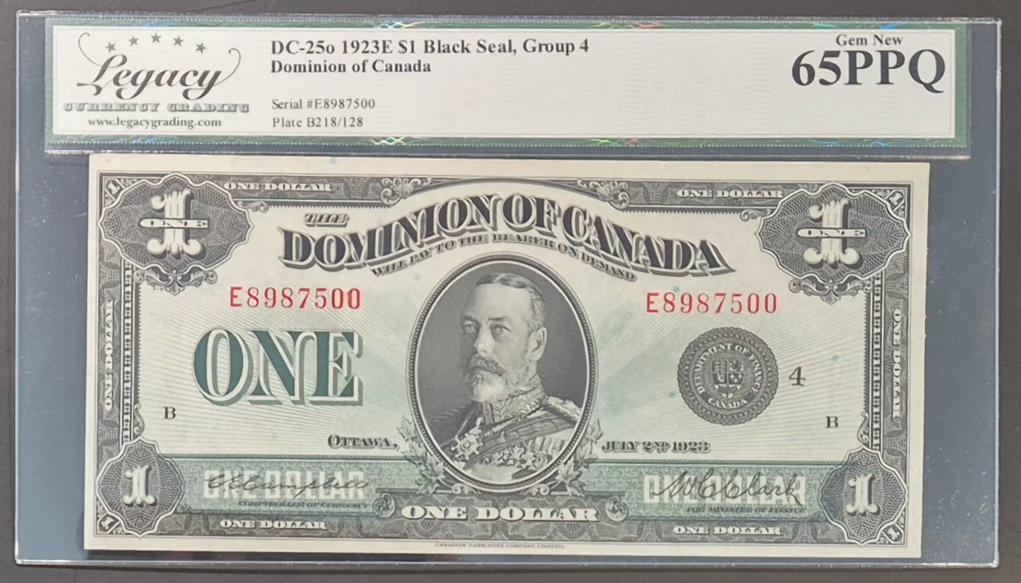 Dominion of Canada 1 Dollar Paper Money 1923E Black Seal Gem UNC65