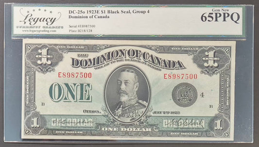 Dominion of Canada 1 Dollar Paper Money 1923E Black Seal Gem UNC65