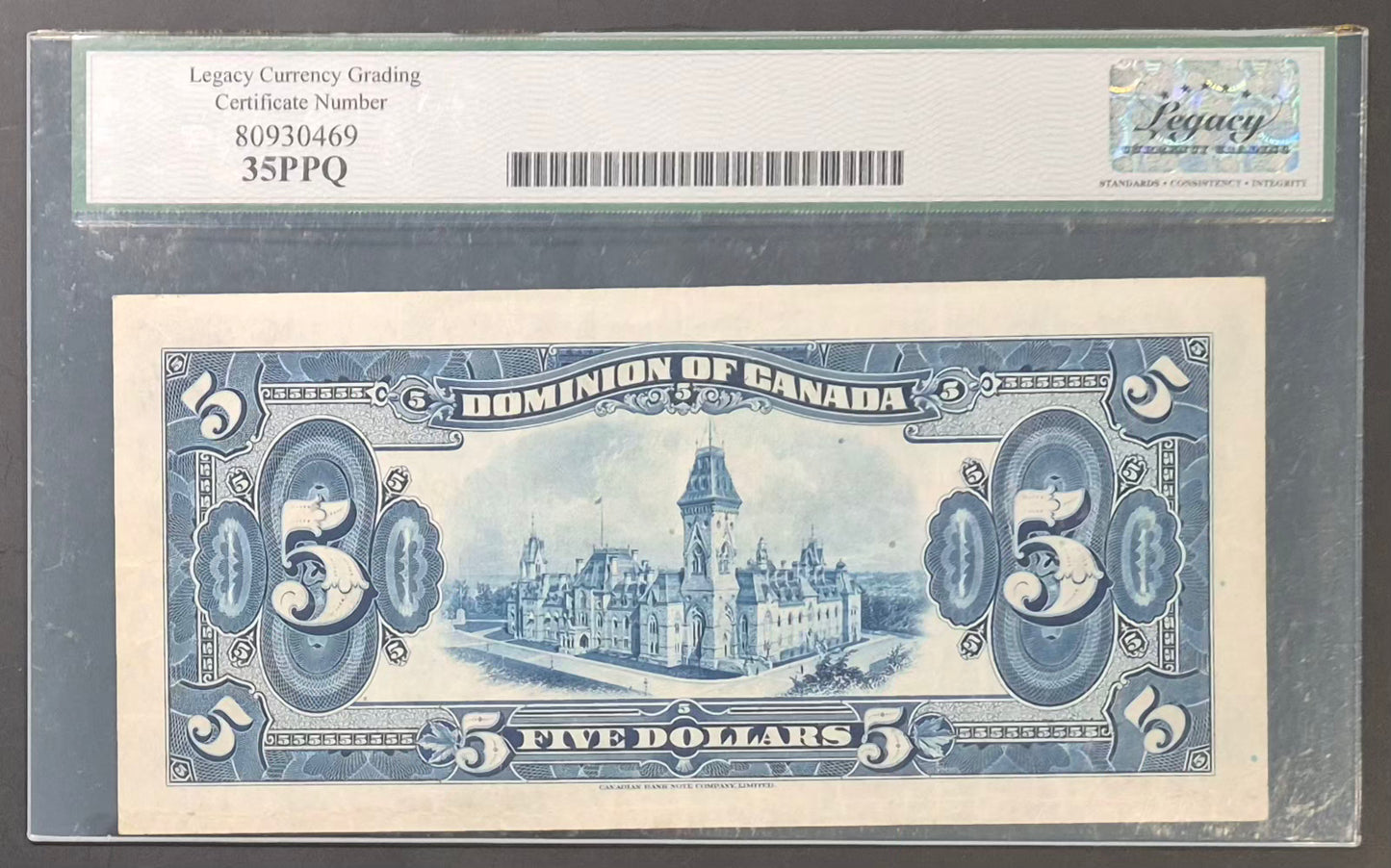 Dominion of Canada 5 Dollars Paper Money 1924A VF35 PPQ