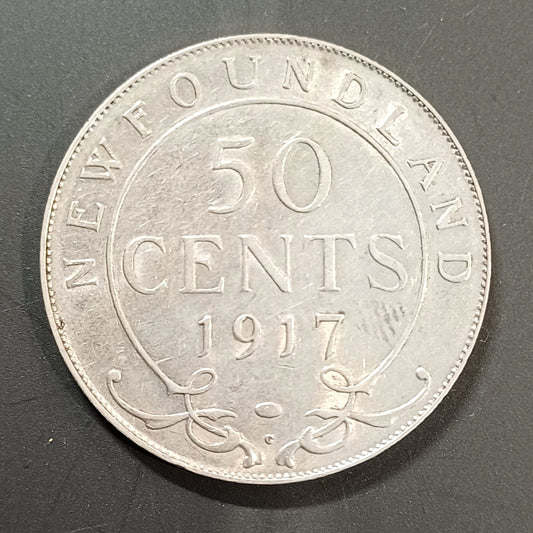 Newfoundland (Canada)  50 Cents Coin 1917 XF45 / AU50