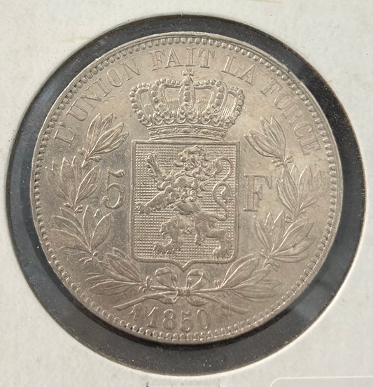 Belgium 5 Francs Coin 1850