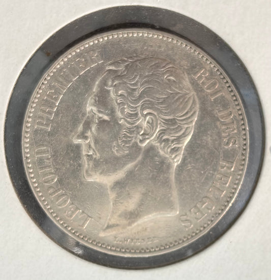 Belgium 5 Francs Coin 1850